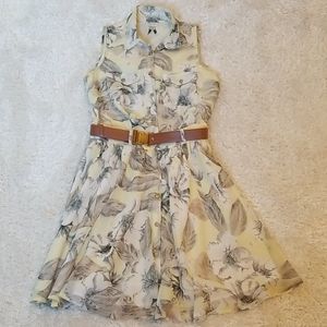A line Belted Floral Dress